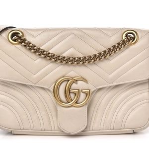 GUCCI Calfskin Matelasse Small GG Marmont Shoulder Bag White